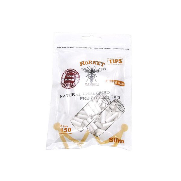 Natural Unrefined Rolling Paper Filter Tips – 4mm White Pre-Rolled Tips (150 Tips per Resealable Bag)