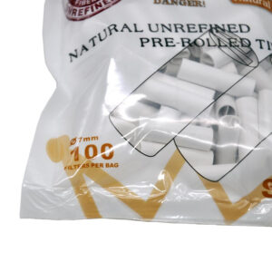 Natural Unrefined Rolling Paper Filter Tips – 7mm White Pre-Rolled Tips (100 Tips per Resealable Bag)